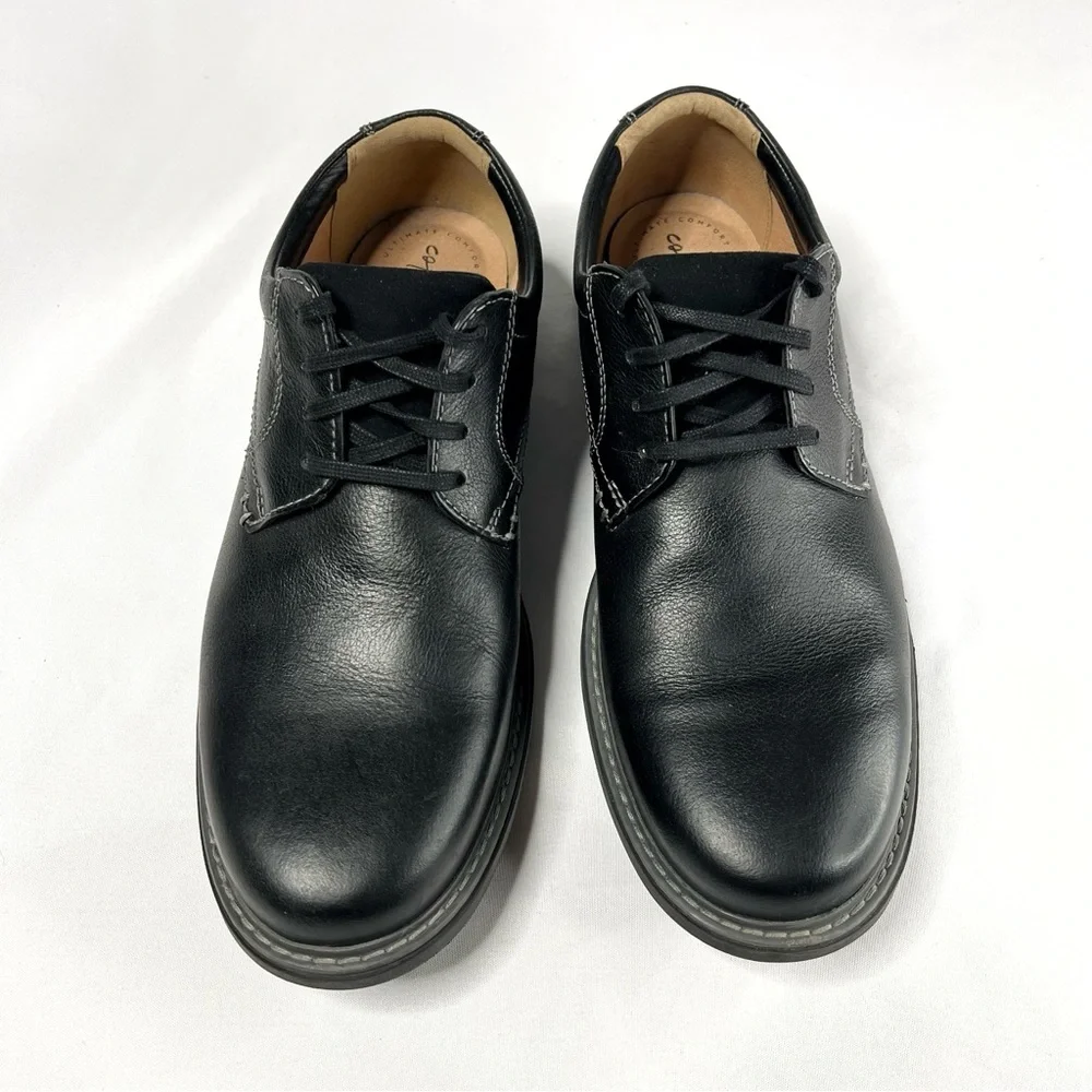 Clarks Size 10.5 Wide Black Rendell Lace Up Oxford Dress Shoes